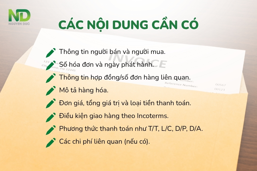 Các nội dung cần có trong hoá đơn thương mại