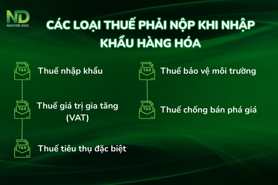 Các loại thuế phải nộp khi nhập khẩu hàng hoá