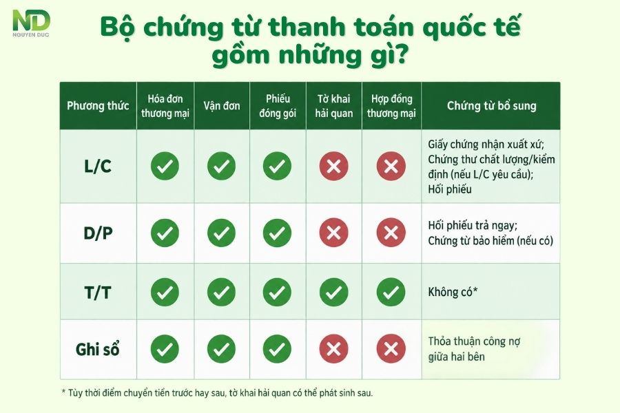 Bộ chứng từ thanh toán quốc tế theo từng phương thức