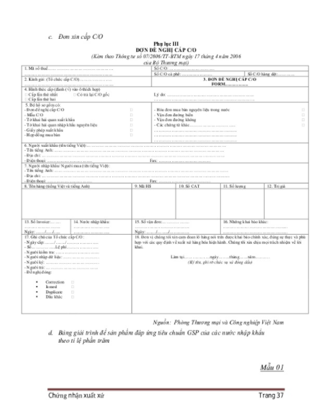 Quy trình cấp C/o cơ bản